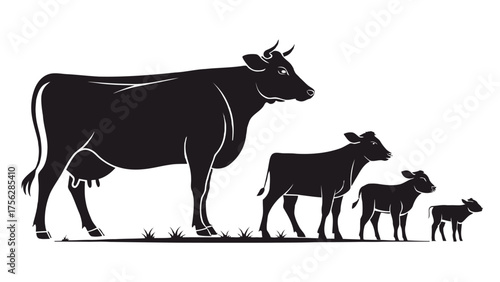 Black cow family silhouette vector illustration farm animal concept