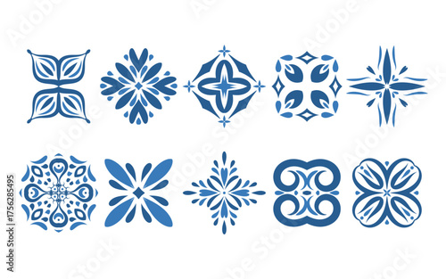 set of majolica graphic elements. Mosaic Mediterranean and Islamic tile ornaments collection. for textiles, ceramics, decorative tiles. Spanish, Portuguese, or Moroccan traditional ornaments