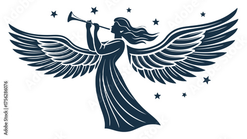 Angel Blowing Trumpet with Stars vector showing