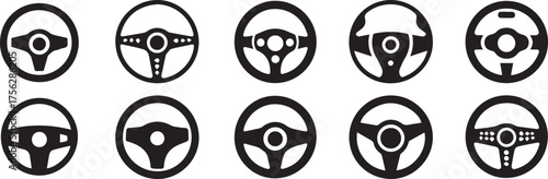 monochrome steering wheel glyph collection modern and classic rim designs vector icons for automotive design