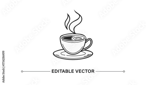 Steaming Hot Coffee Cup Hand-Drawn Line Art