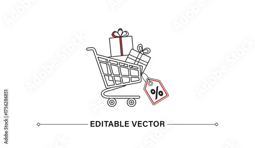 Black Friday, Shopping Cart with Gifts and Discount Tag