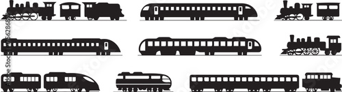 silhouettes of trains evolution from steam to modern passenger models vector set ai eps jpeg png