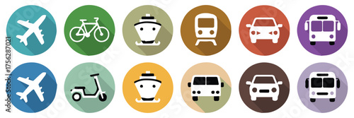 transport modes icon collection 12 circle silhouettes airplane bike ship subway car bus scooter scalable vector files