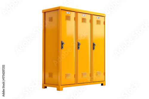 Yellow metal lockers with three doors isolated on transparent background
