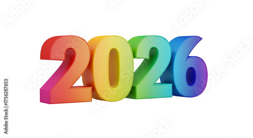 Colorful year 2026 typography 3d rendered isolated on transparent background