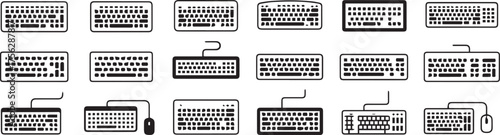 collection of keyboard icons with numeric keypad variations and mouse options vector illustration