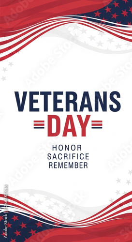 Veterans day graphic with american flag and patriotic remembrance text