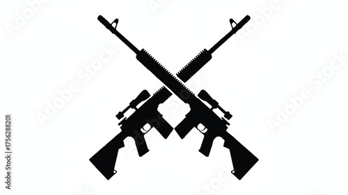 A black and white graphic design of two crossed AR-15 rifles forming an X shape.  