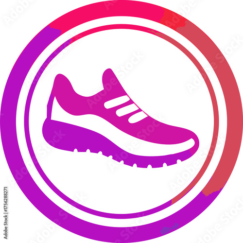 Dynamic running shoe logo with vibrant circular gradient border for fitness and sport brands