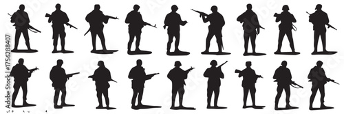 soldiers silhouette lineup in various combat poses vector set for military design and tactical illustrations