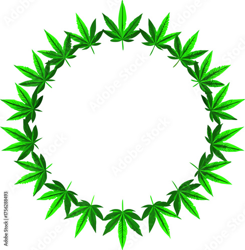 Vibrant green cannabis leaf wreath circle pattern for a natural organic feel
