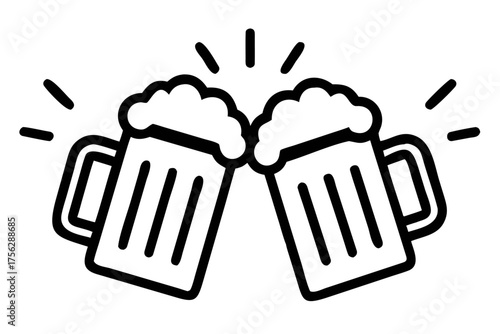 Two beer mugs clinking for party celebration