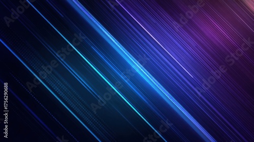A futuristic abstract background with glowing diagonal lines of blue and purple light streaking across a dark surface creating a sense of speed and energy