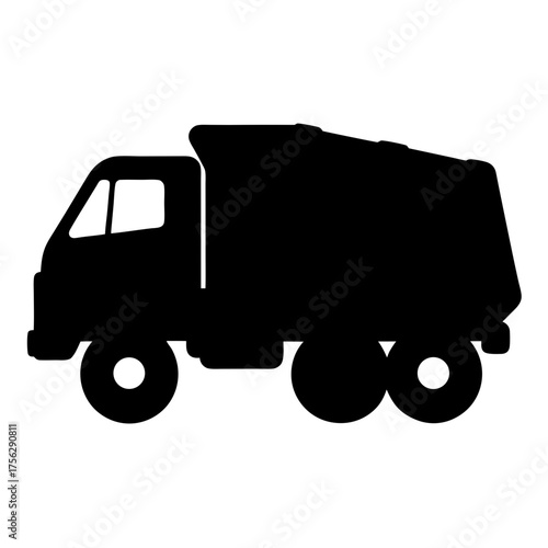 Vector art of silhouette of a dump truck, showcasing its robust design and functionality, ideal for construction, transportation, and industrial applications, conveying strength and utility