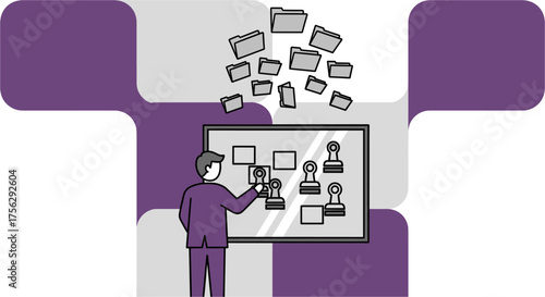 An illustrated depiction of a person experiencing workplace stress, struggling with depression, and overwhelmed by their responsibilities and tasks at work.