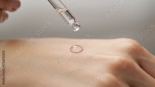Clear Serum Application with Dropper for Hydration and Beauty Skincare Routine Highlighting Hand and Liquid Cosmetic for Effective Hydration and Self Care