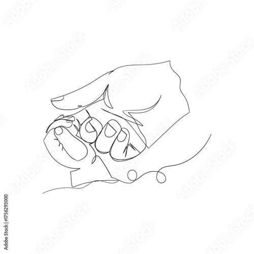 continuous line drawing holding baby's hand illustration vector