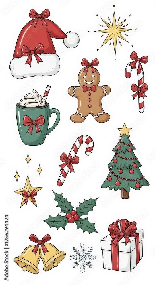 Fototapeta premium Cute Christmas Elements Set for Festive Decorations