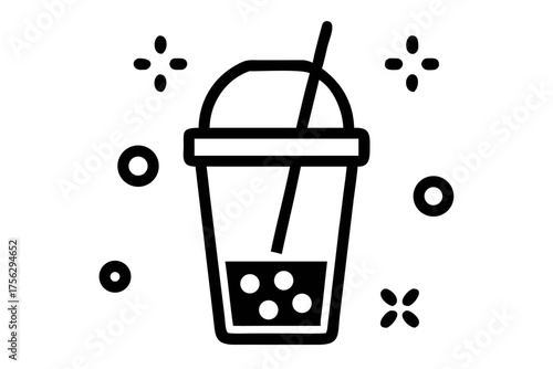 Boba tea in a plastic cup in line art