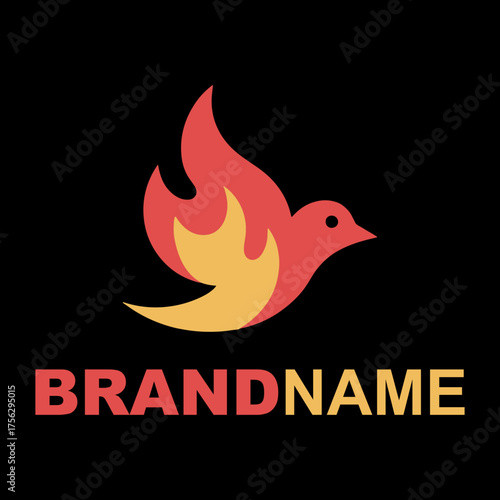 Abstract fiery phoenix bird with dynamic fiery wings against a dark backdrop log