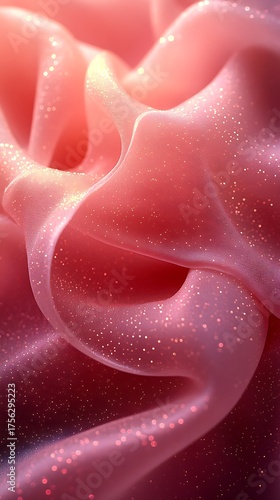 Shimmering pink chiffon fabric elegant draped texture with delicate sparkles for backgrounds and overlays