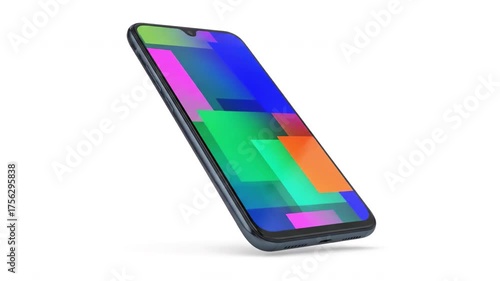 Vibrant smartphone showcasing colorful geometric patterns on modern abstract display, emphasizing sleek design and innovative technology for mobile enthusiasts