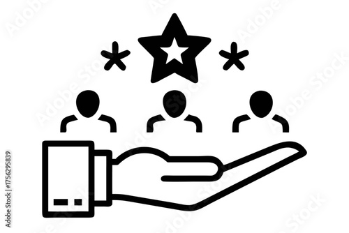 Hand holding team with star rating, representing talent management