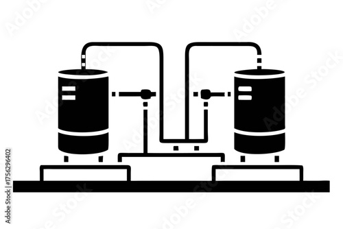 Two storage tanks connected by pipes