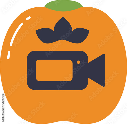 Stylized persimmon fruit with video camera icon digital art vector