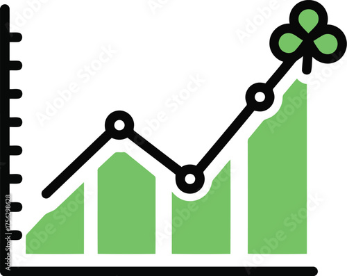 Green upward trend graph with lucky clover symbol business growth vector