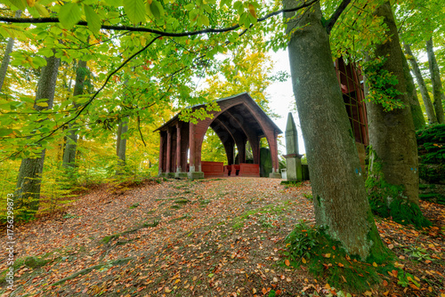 The unique wooden pseudo-Gothic forest chapel of the Holy Cross from 1835 is one of the romantic gems of the extensive English park at Kynzvart Castle - Lazne Kynzvart - Czech Republic