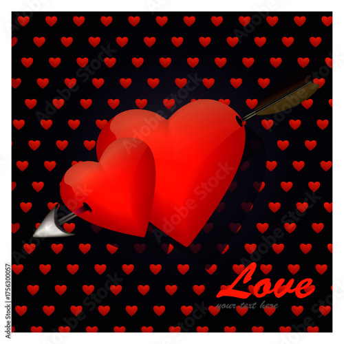 Elegant Dark Red and Gold Floral Background with Heart Borders.
