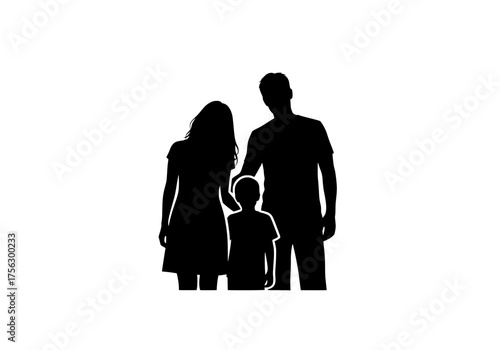 Family vector silhouette of mother father and child standing together representing unity love and parental care on a white background