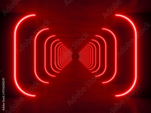 red modern lighting with interior empty space, 3d rendering sci-fi concept