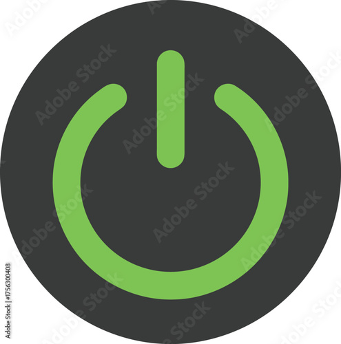 Green power button icon circle minimalist technology symbol vector
