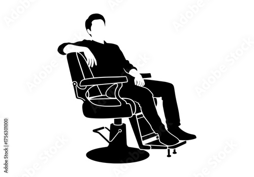 Male client vector silhouette sitting comfortably in a classic barber chair awaiting professional grooming service