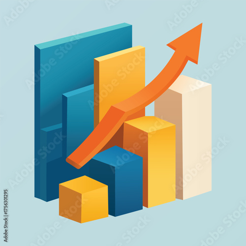 3D Business Growth Chart with Rising Arrow Illustration