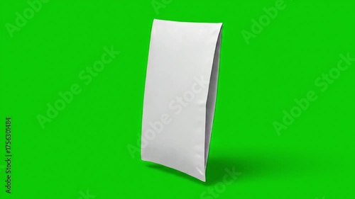 White blank plastic pouch bag on green background for food product package mockups