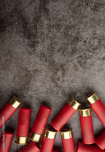 Red shotgun shells on texture background , Can be used as a background
