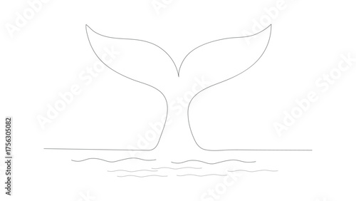 Whale Tail Silhouette with Water Waves Outline fluke