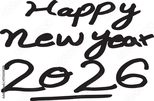 Handwritten Happy New Year 2026 Brushstroke Design Element