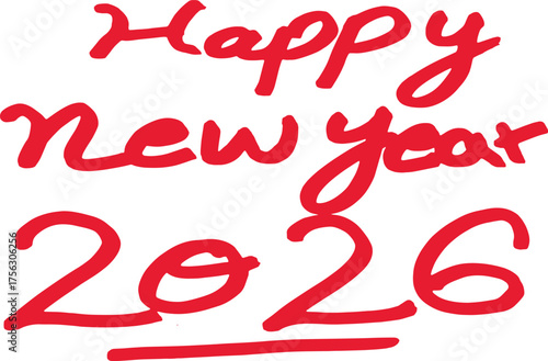 Handwritten Happy New Year 2026 Brushstroke Design Element