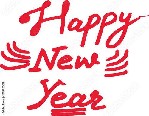 Minimalist 2026 Happy New Year Black Vector Lettering Element