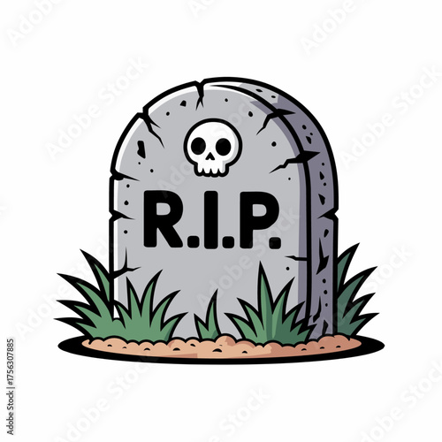 Cartoon Tombstone with Skull and R.I.P. Illustration for Halloween