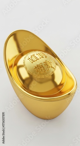 A Shiny Gold Ingot Symbolizing Wealth and Fortune