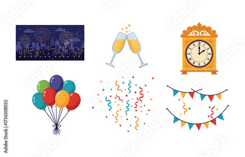 Celebration and festivity icons for new year and party design projects