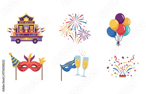 New year celebration and festivity icons for party design