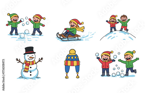 Wallpaper Mural Winter fun and play icons for children's activities and designs Torontodigital.ca