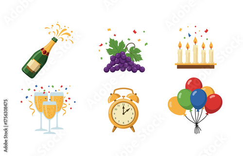 Celebration and party essentials icons for festive events and decorations